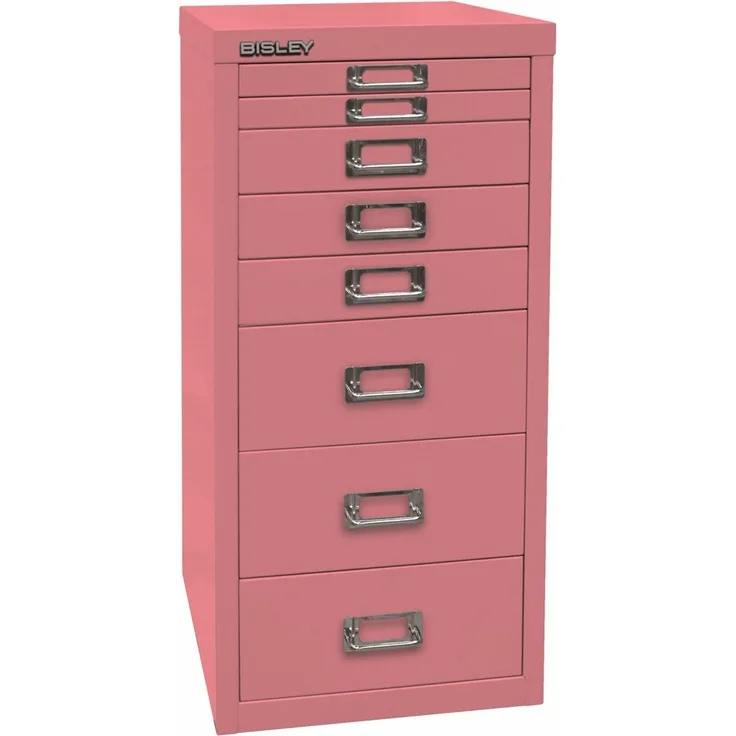 Bisley Multidrawer Schubladenschrank aus Metall mit 8 Schubladen DIN A4 ohne Sockel - Farbe: Pink, L298-601