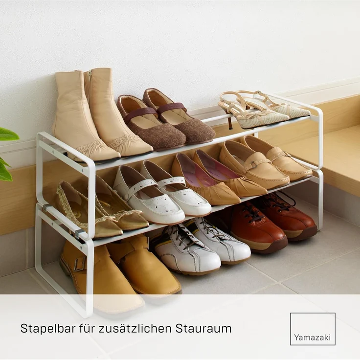 Yamazaki Schuhregal "Frame" aus Metall, ausziehbar 40-70 x 17 x 25 cm, Schuhständer, platzsparend, Schuhablage, ausziehbar von 40 bis 70cm,erweiterbar, weiß – Bild 4