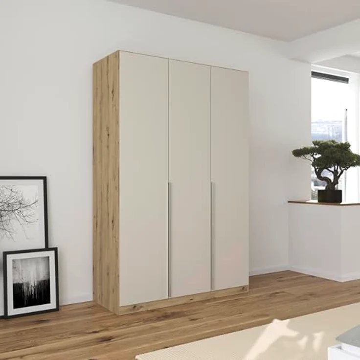 Rauch Möbel Alabama, Kleiderschrank für Schlafzimmer, Kinderzimmer, Wohnzimmer, Garderobe, Flur, 3-türig, mit Zubehör Basic, Farbe Beige/Eiche Artisan. Holz, Breite 136 cm – Bild 3
