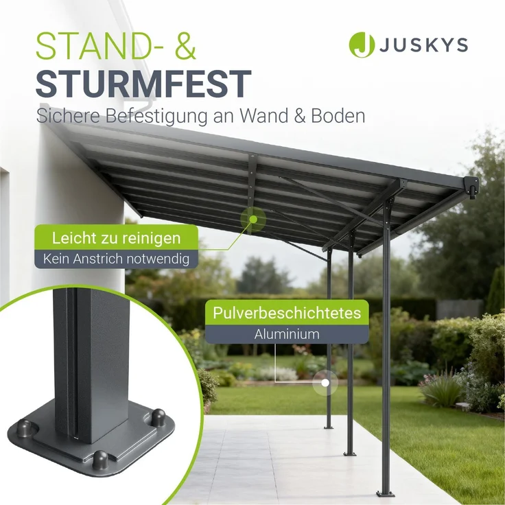 Juskys Terrassenüberdachung Borneo 5x3 m – Aluminium Terrassendach mit Doppelstegplatten Sonnenschutz Wandmontage Überdachung für Terrassen Dunkelgrau – Bild 6