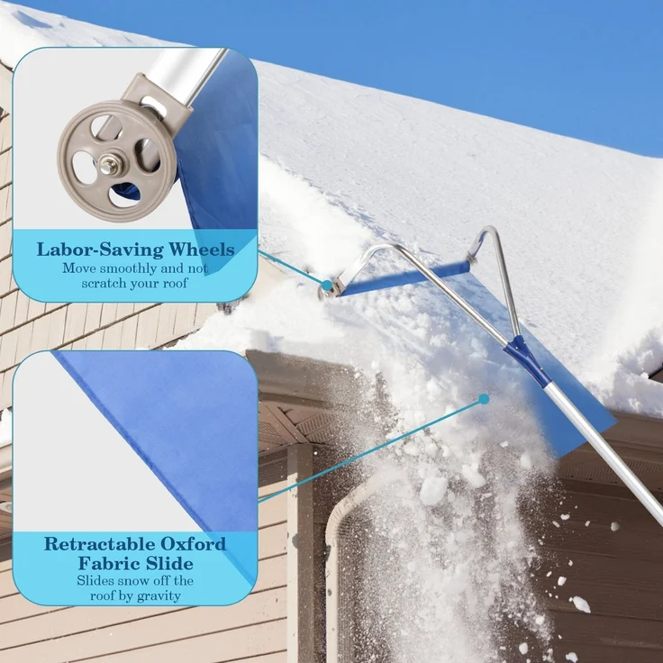 Todeco Schnee Rake Für Haus-Dach, Dach Rake Schneeräumer, Verstellbarer teleskopierbarer, Stiellänge 170-650cm, Oxford-Stoff 450 * 42cm, perfekt für den Schnee – Bild 5