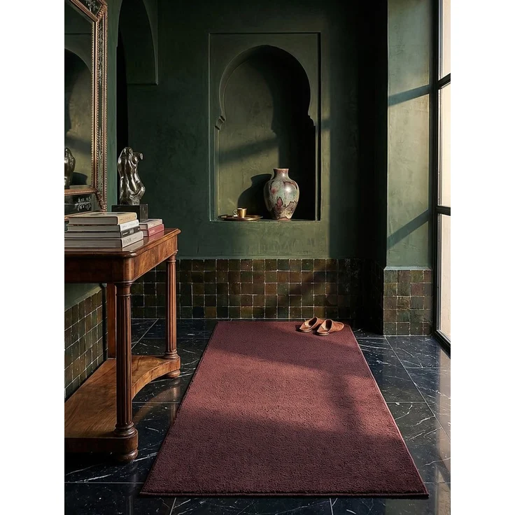 KADIMA DESIGN Teppich ALDAN Teppichläufer Bordeauxrot 80x150 Uni Polyester Antirutsch, Läufer, Höhe: 18 mm, Trittschalldämmend, Strapazierfähig, Fußbodenheizung geeignet – Bild 4