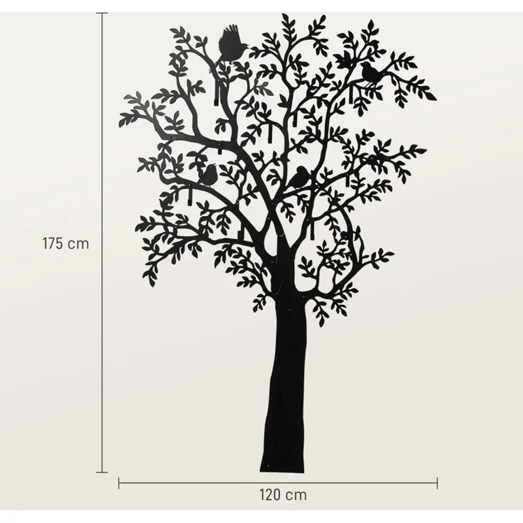Faumrta Wandgarderobe, Wandmontierter Mantelhaken, Baumdesign mit Vögeln, Schwarz120CM*5CM*175CMSchwarzMetall – Bild 3