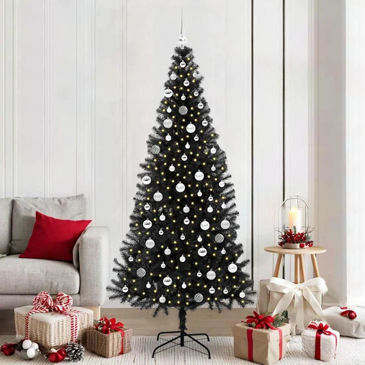 vidaXL Weihnachtsbaum mit LED-Beleuchtung Schwarz 210 cm PVC und Stahl 3396492 – Bild 1