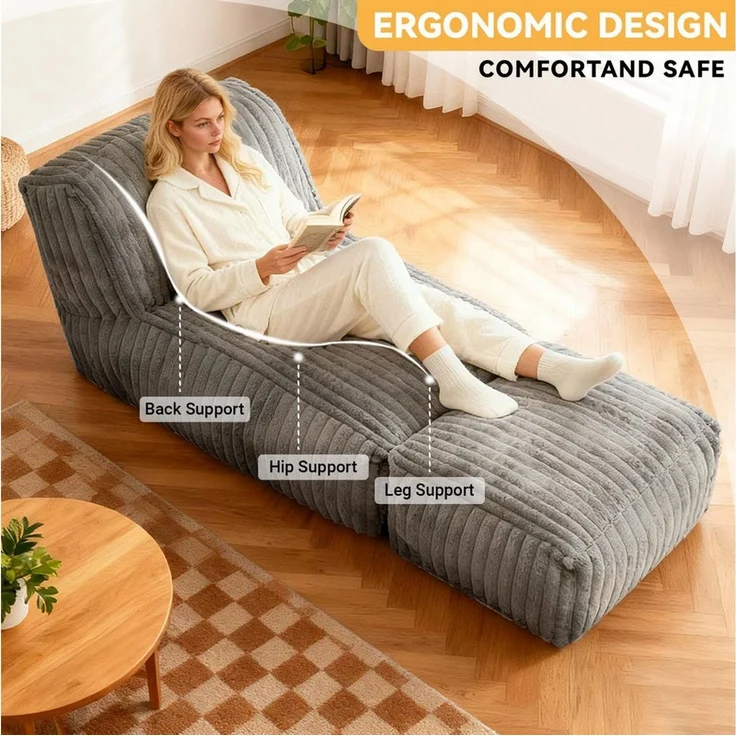 ANYSUN Sitzsack Cord Sitzsack mit Hocker,Großer Sitzsack,Lounge-Sessel für Erwachsene (Boden-Loungesessel, abnehmbarer & waschbarer Bezug,ergonomisch), Sitzsack,klappbare Ottomane-für Wohnzimmer, Schlafzimmer oder Balkon – Bild 2