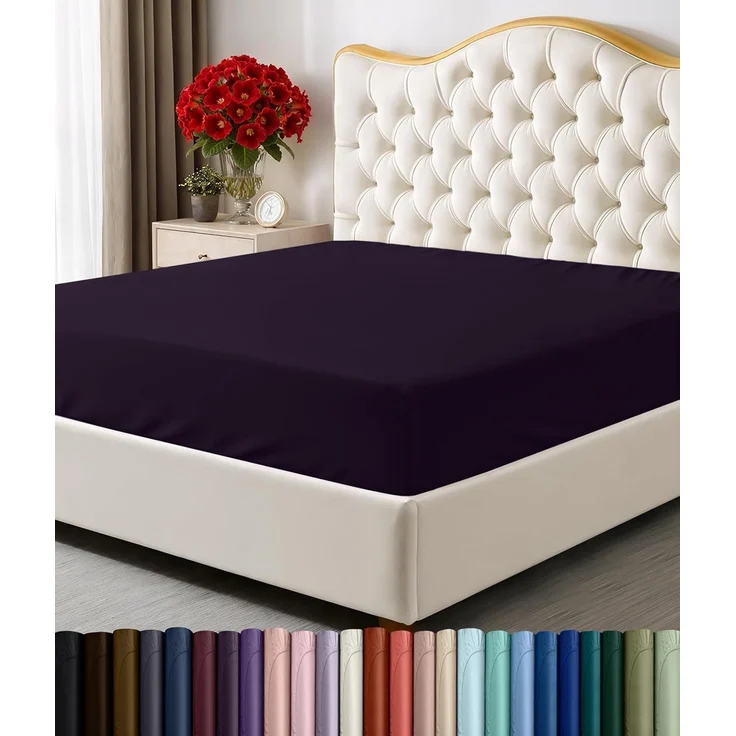 Utopia Bedding Spannbettlaken für Doppelbett, tiefe Taschen, weiche Mikrofaser, schrumpft und lichtbeständig, pflegeleicht, nur 1 Spannbetttuch, Violett – Bild 1