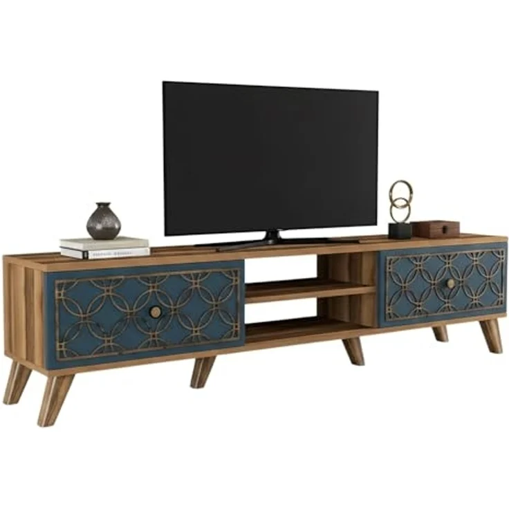 Dmora Tv-Möbel Atlux 180x35x44 cm Braun 2 Regale 4 Fächer – Bild 3