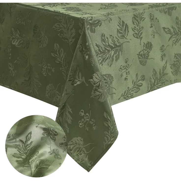 Elrene Home Fashions Elegante gewebte Jacquard-Tischdecke mit Blättern, knitterfrei, für Herbst/Ernte/Thanksgiving, 152,4x304,8 cm, rechteckig, Olivgrün