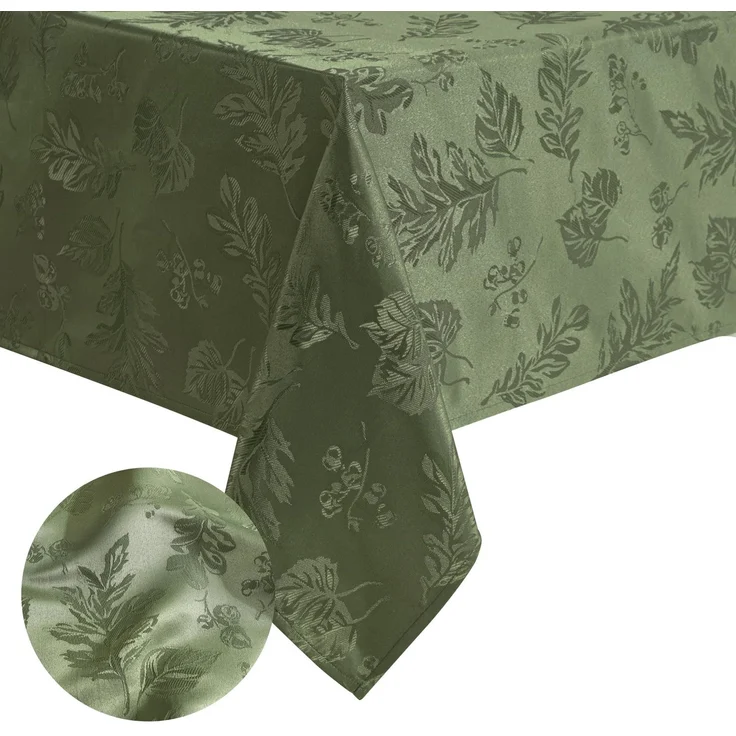 Elrene Home Fashions Elegante gewebte Jacquard-Tischdecke mit Blättern, knitterfrei, für Herbst/Ernte/Thanksgiving, 152,4x304,8 cm, rechteckig, Olivgrün