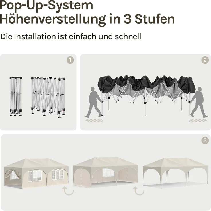 WOLTU Pavillon, Faltpavillon 3x6 m, mit 6 Seitenwänden, Partyzelt wasserabweisend UV-Schutz 50+, höhenverstellbarer Gartenpavillon, mit Tragetasche, für Outdoor Garten Camping Beige – Bild 5