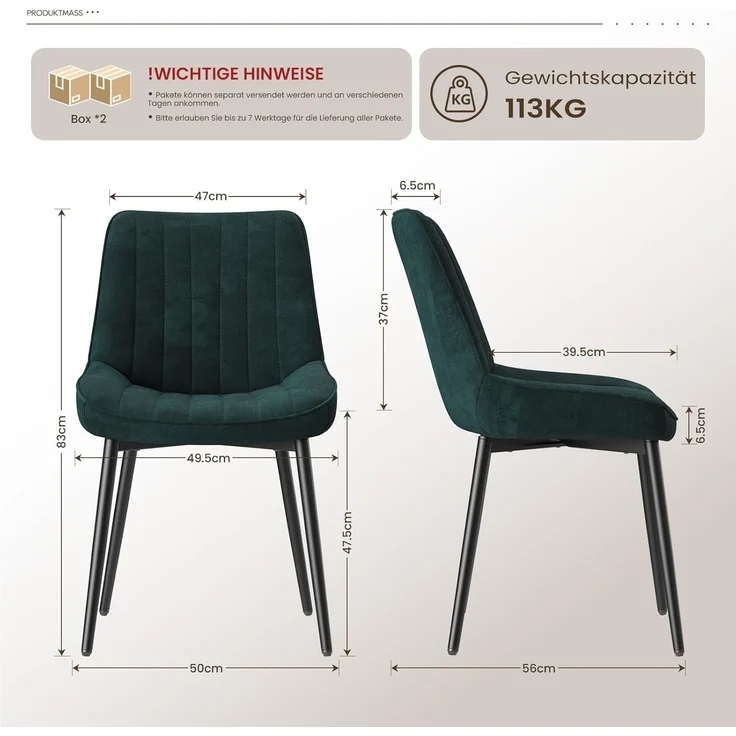 COLAMY Samt Esszimmerstühle 4er Set – Gepolsterte Stühle für Esszimmer & Küche mit Metallbeinen, Dickem Sitzpolster & Rutschfesten Füßen, grün – Bild 3