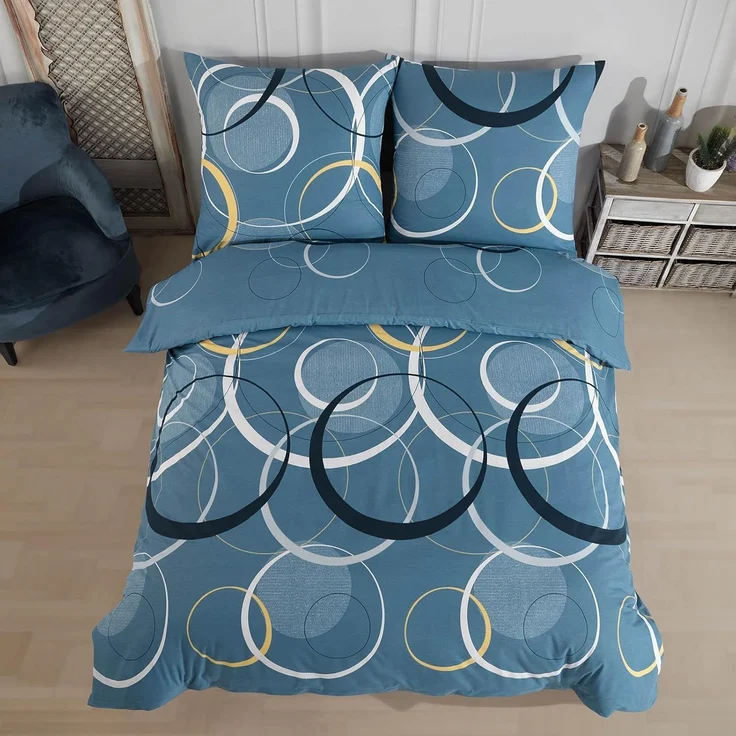 Buymax Bettwäsche Wave, Bettgarnitur, Bettbezug Set, Renforcé: 100% Baumwolle, 2 teilig, mit Reißverschluss, gemustert, Kreise, Blau, Petrol, 135x200 cm – Bild 4