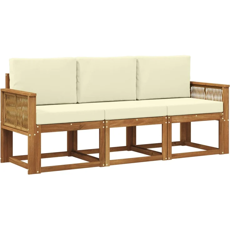 vidaXL Outdoor-Sofagarnitur 3 stk. 3-Sitzer Natur und Creme 3384956 – Bild 2