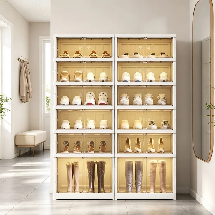 Schuhschrank 116.84x87.12x34.54 cm, faltbar, 6 Ebenen mit Stiefelfach und Magnettür – Bild 4