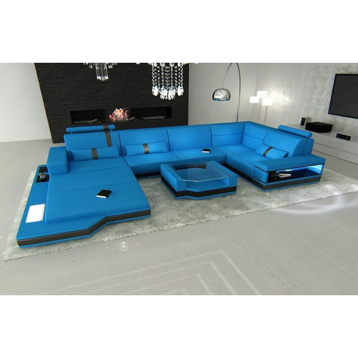 Sofa Messana in Leder - Kunstleder - blau-schwarz - Links – Bild 2