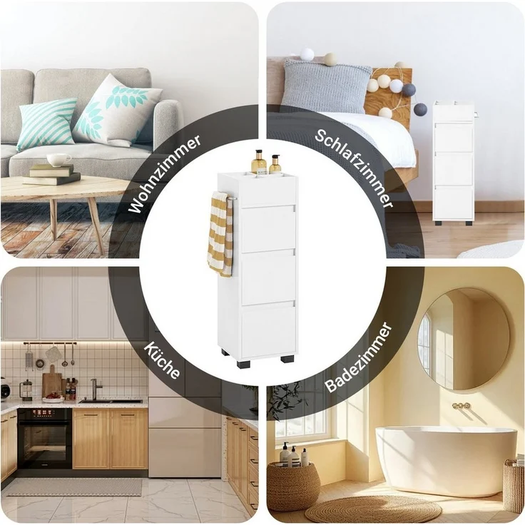 SoBuy Midischrank BZR29, Badschrank schmal, Badezimmerschrank Badkommode Beistellschrank Midischrank Kommode mit 3 Schubladen und 4 Fächern, Badezimmer – Bild 3