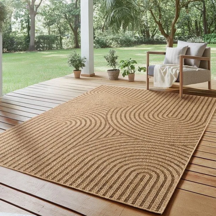 SIMPEX24 Outdoorteppich Boho Design, Rechteckig, Höhe: 5 mm, Outdoor Teppich Wetterfest Modern Wohnzimmer Küchen Terrasse Balkon
