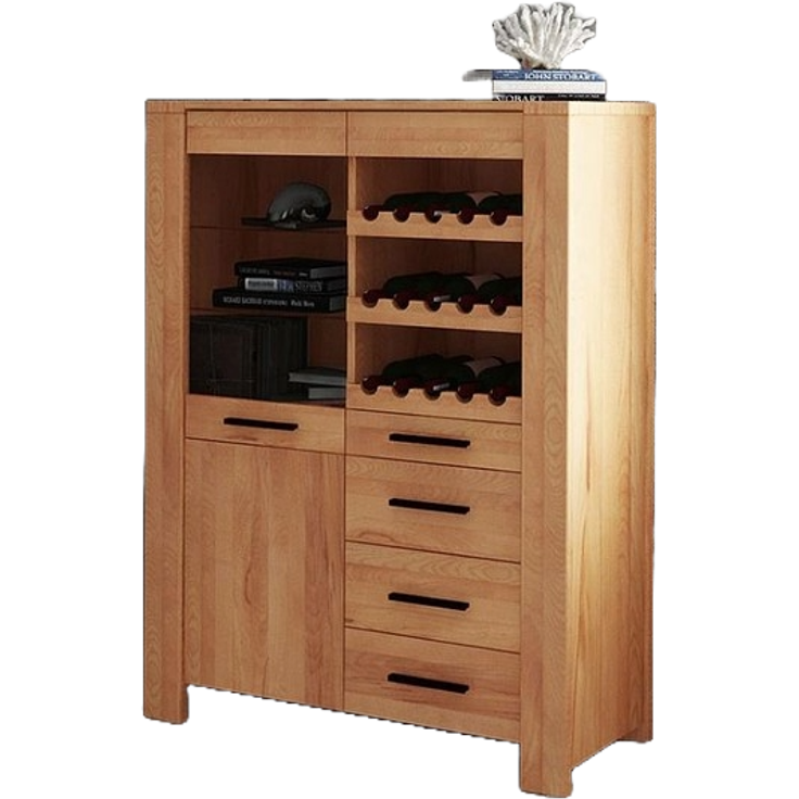 Anrichte Lubic Kernbuche massiv 111x45x147 mit 2 Türen 4 Schubladen Weinregal