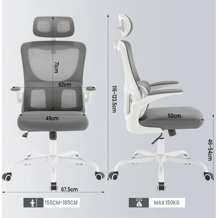 Woltu Bürostuhl (1 St), ergonomisch,Schaukelfunktion, Netzstoff, umkehrbare Armlehnen – Bild 2
