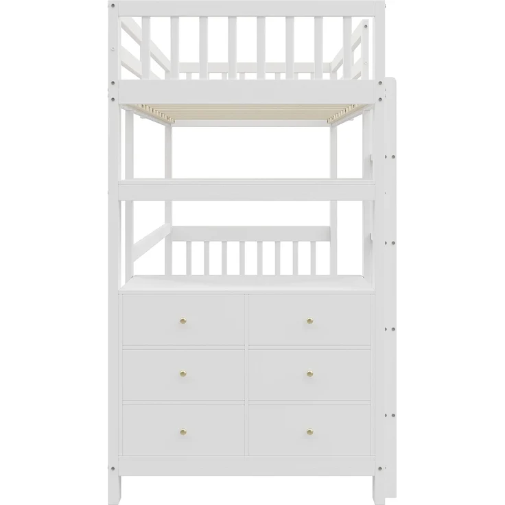 Weißes Hochbett 90x200 cm Mit 6 Schubladen Und Sicherheitsleiter Kinderhochbett Mit Aufbewahrungsschrank Massivkiefer Etagenbett Stauraum Lösung Sicherheitsbett Jugendzimmer Regal Unterbett – Bild 8