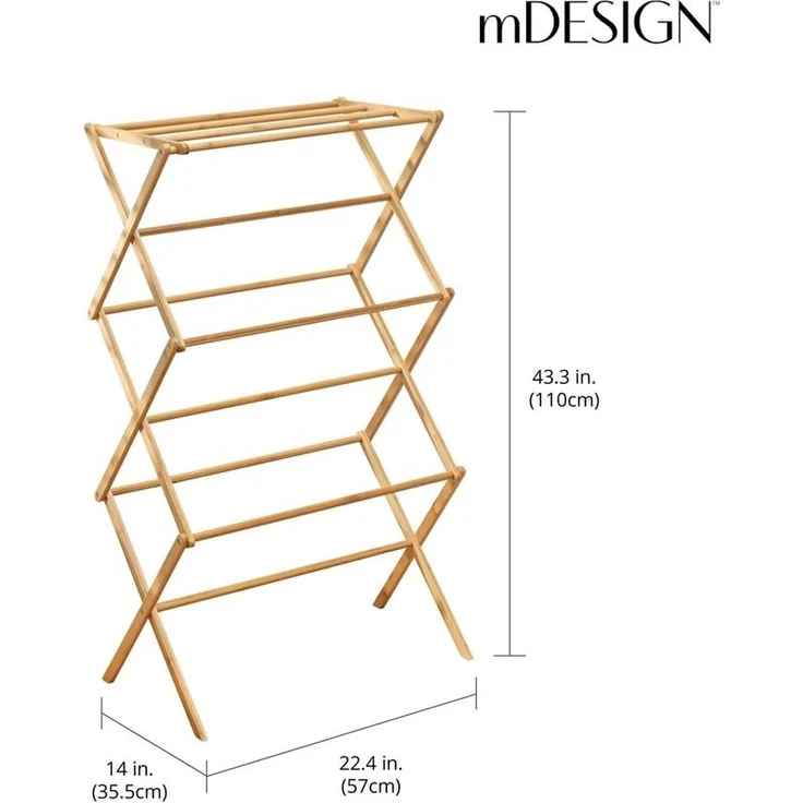 Wäscheständer Bambus 3 Ebenen Turmtrockner naturfarben 110 cm klappbar mDesign – Bild 2