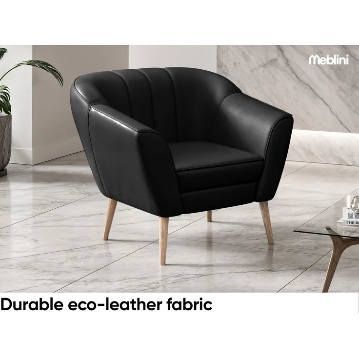 MEBLINI Mini Sofa Set 2-1-1 für Wohnzimmer - Mini Lounge für vier Personen - Küchensofa - Sofa Klein - Sitzgarnitur - Polstergarnitur - Sofagarnituren - KAIA - 2+1+1 - Schwarz Kunstleder – Bild 3