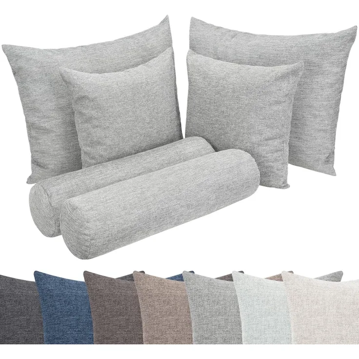 Selfitex Sofakissen 6-tlg. Kissen Set, 2x großes Kissen/2x kleines Kissen/2x Nackenrolle, (6er Set, 2x 60x80 cm, 2x 50x50 cm, 2x 19x65 cm), für Sofa, Couch, Bett oder als Polster jeglicher Art