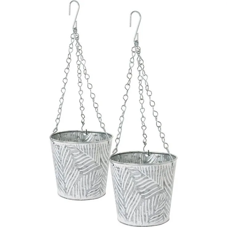 Centi Blumenampel Hängeampel aus verzinktem Stahl für Innen und Aussen (Set, 2 St), Hängetopf für Pflanzen 3D -Obenflächenstruktur im Palmwedel