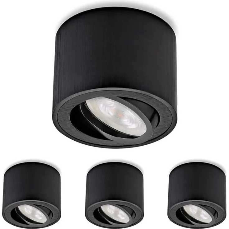 Sweet LED LED Aufbaustrahler 4er Set flache LED Aufbauspots schwarz - rund & schwenkbar, 5 W, 230V, LED wechselbar, Warmweiß, LED Deckenlampe, Deckenspot, Deckenstrahler – Bild 5