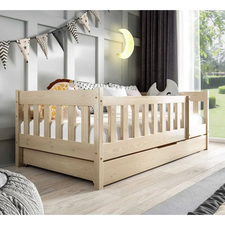 Jerpax Kinderbett ZOSIA mit Matratze und Schublade, Einzelbett für Kinder, Kiefer Holzbett, 80x160 cm – Bild 1