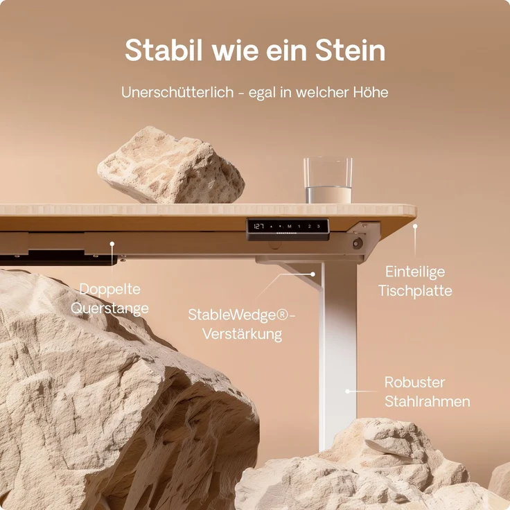 Desktronic HomePro Elektrisch höhenverstellbarer Schreibtisch 120x60cm Bambus/Weiß mit Memory-Funktion, Anti-Kollisions Technologie, USB-A und USB-C-Ladeanschlüssen – Bild 4