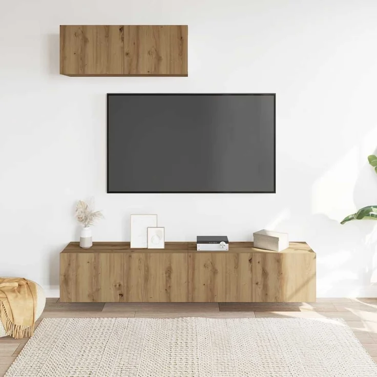 vidaXL 3-tlg. TV-Schrank-Set Wandmontage Artisan-Eiche Holzwerkstoff 3329004 – Bild 2