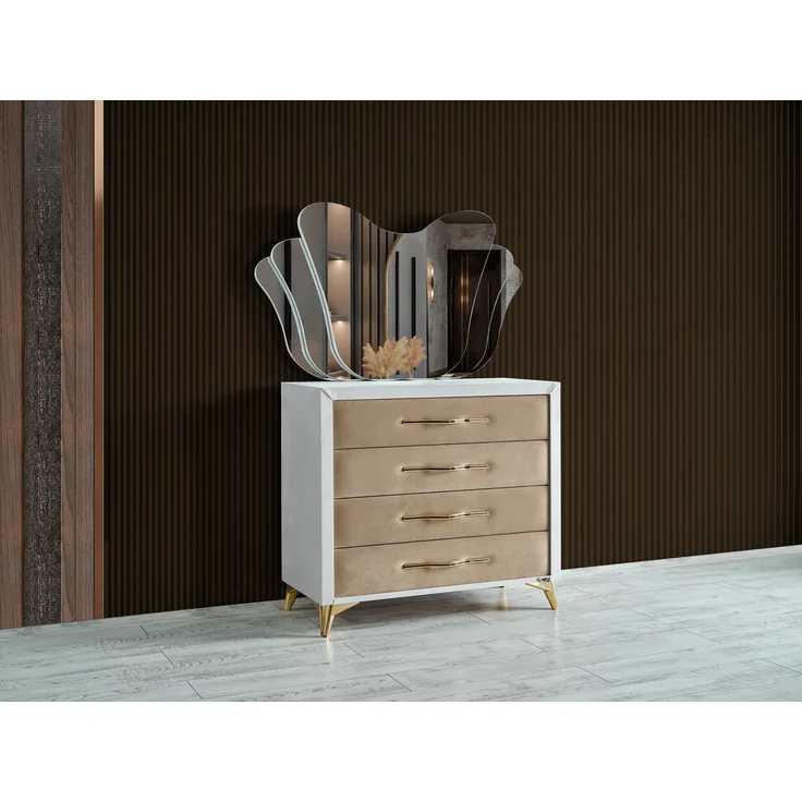 Schlafzimmer-Set "Elvina" – Bett mit Bettkasten mit Matratze, Nachttisch, Kommode, Bettbank-Braun – Bild 12