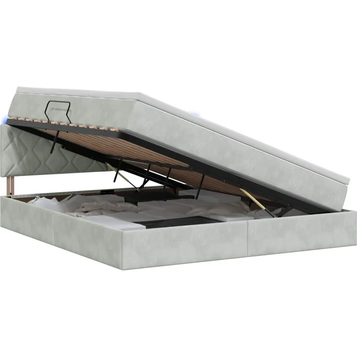 vidaXL LED-Speicherbett mit Matratze Hellgrau 160 x 200 cm Samt 3459318 – Bild 2