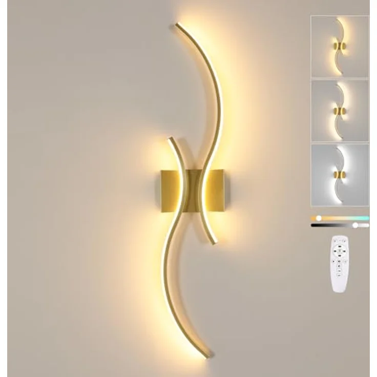 Goeco Wandlampe Innen LED, 32W 3600LM Moderne Wandleuchte Dimmbar Mit Fernbedienung, 3000K-6500K, Wandbeleuchtung Golden Flurlampe Wand für Schlafzimmer Wohnzimmer Flur Treppenhaus Hotel, 80cm – Bild 2