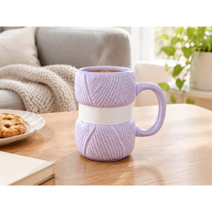 Keramik-Kaffeetasse im Wollknäuel-Design Geschenktasse Lila 15 x 15 x 16 cm – Bild 2