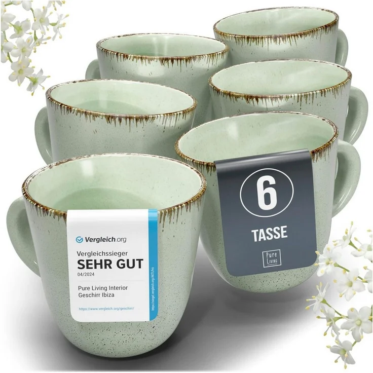 PURE LIVING INTERIOR DESIGN Geschirr-Set Steingut Kaffeetassen 6 Personen Rustic TESTSIEGER, Hochwertiges Landh (6-tlg), 6 Personen, Steingut, Authentischer Landhausstil, Reaktive Glasur – jedes Stück ein Unikat,… – Bild 1