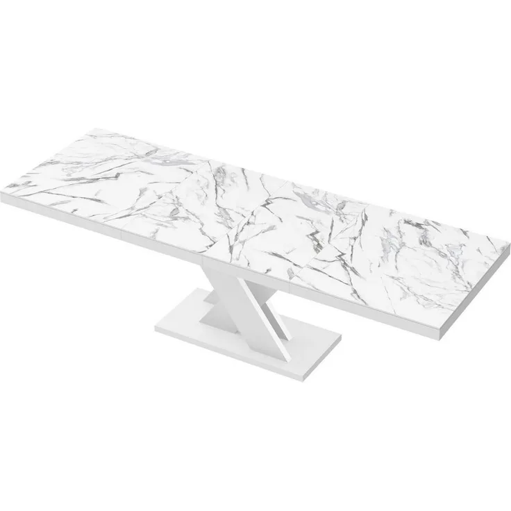 designimpex Esstisch HEN-111 Marmoroptik Marmor Natur - Weiß Hochglanz ausziehbar 160-256cm