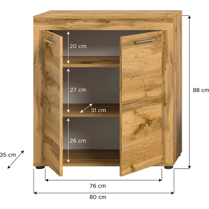 xonox. home Wohnen Jam X8BM9T20 Highboard Hochkommode Wohnzimmerschrank Hochschrank in Wotan Eiche Melamin, ca. B/H/T: 80 x 88 x 35 cm – Bild 4