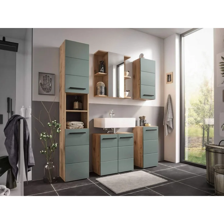 moebel-dich-auf Badezimmer-Set VALENCIA, (Waschbeckenunterschrank, Spiegelschrank, MDF-Fronten tiefgezogen, Korpus melaminbeschichtet) – Bild 1