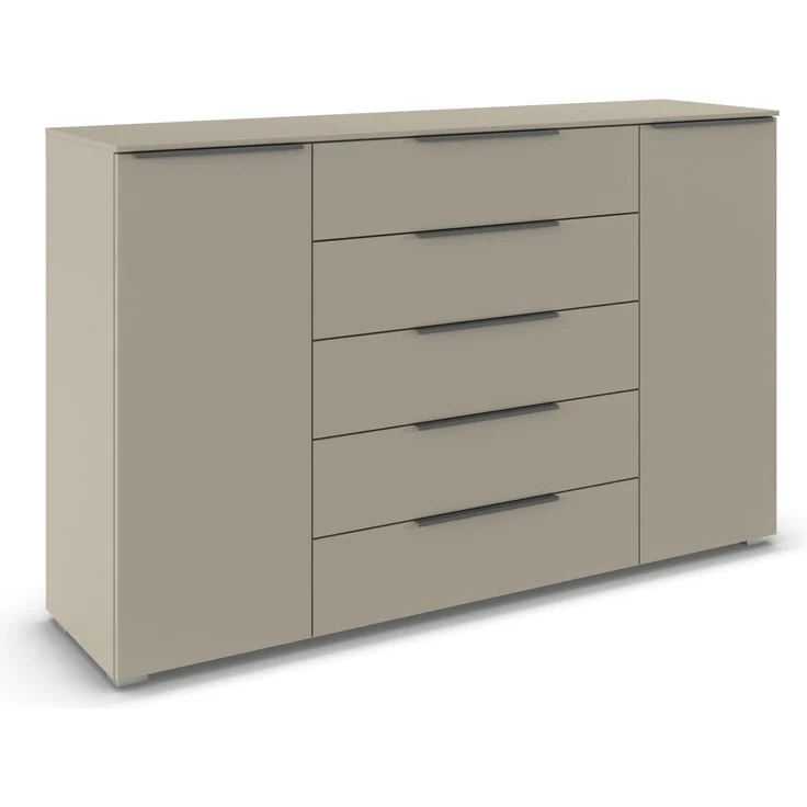 Rauch Möbel MYLORA, Kommode, Farbe Fango, Maße 160x100x42 cm | Sideboard, 2-türig, 5 Schubladen, Soft-Close-Funktion, passend für Modellserie MYLORA, für Schlafzimmer, Wohnzimmer, Flur