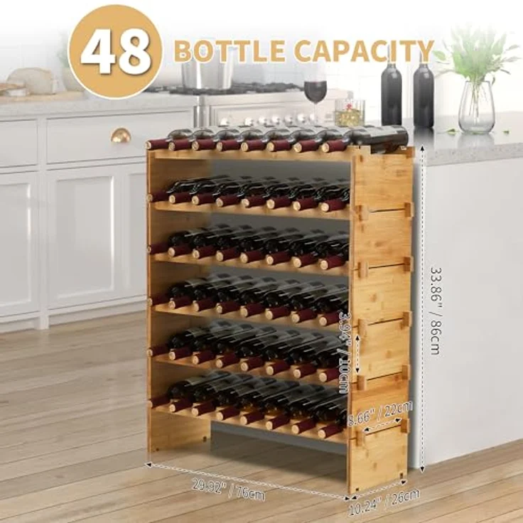 GarveeHome Weinregal Wein Regal Bambus Stapelbar Flaschenregal Flaschenständer AA-Qualität Ohne Schrauben, Platzsparend Für Keller, Bar, Küche & Esszimmer – Bild 5