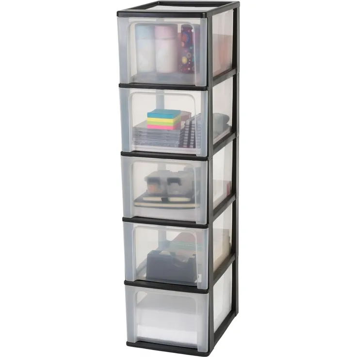 Iris Ohyama, Schubladenschrank, Schubladencontainer, 5 Schubladen mit 13 L, Format A4, durchsichtige Schubladen, Büro, Wohnzimmer - Organizer Chest OCH-2500 - Schwarz