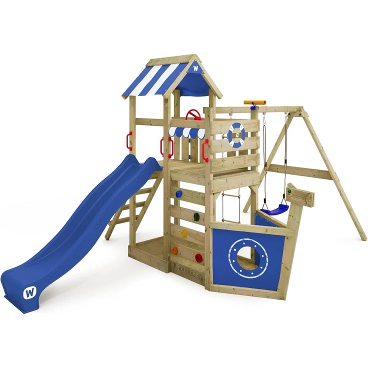 WICKEY 'Spielturm Wickey SeaFlyer', mit Schaukel, blauer Rutsche, Baumhaus mit Sandkasten, Kletterleiter & Spiel-Zubehör – Bild 1