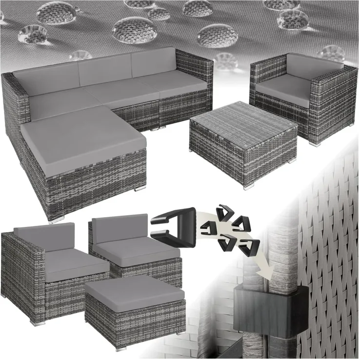 tectake Loungeset Rattan Lounge, (Set, 6-tlg), für 4 bis 5 Personen