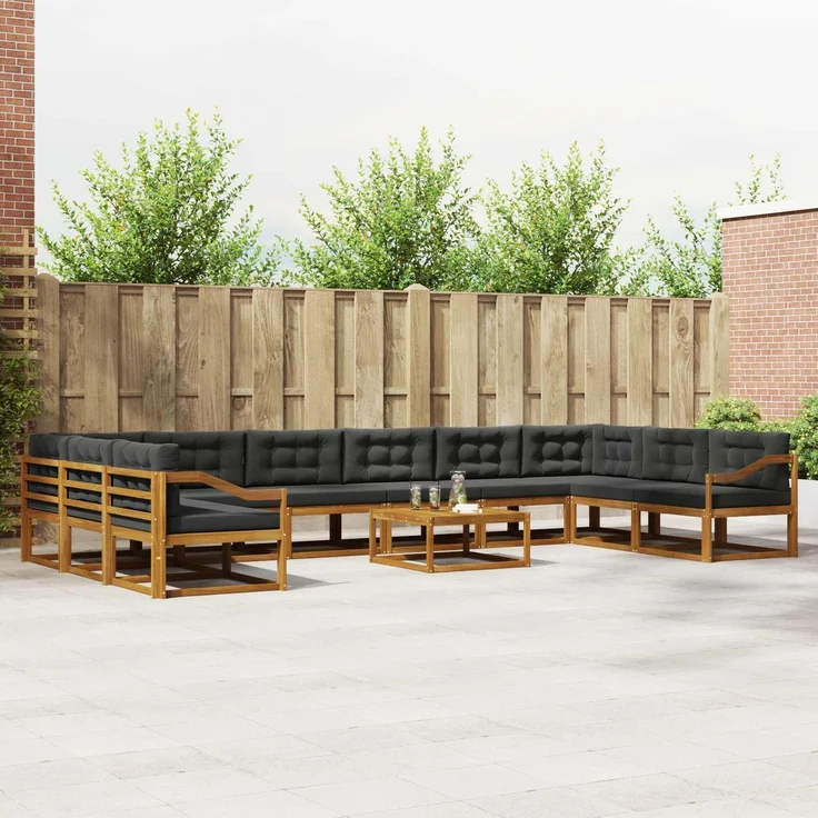 vidaXL Outdoor-Sofagarnitur mit Kissen 11 pcs Natur und Anthrazit 3368290 – Bild 1