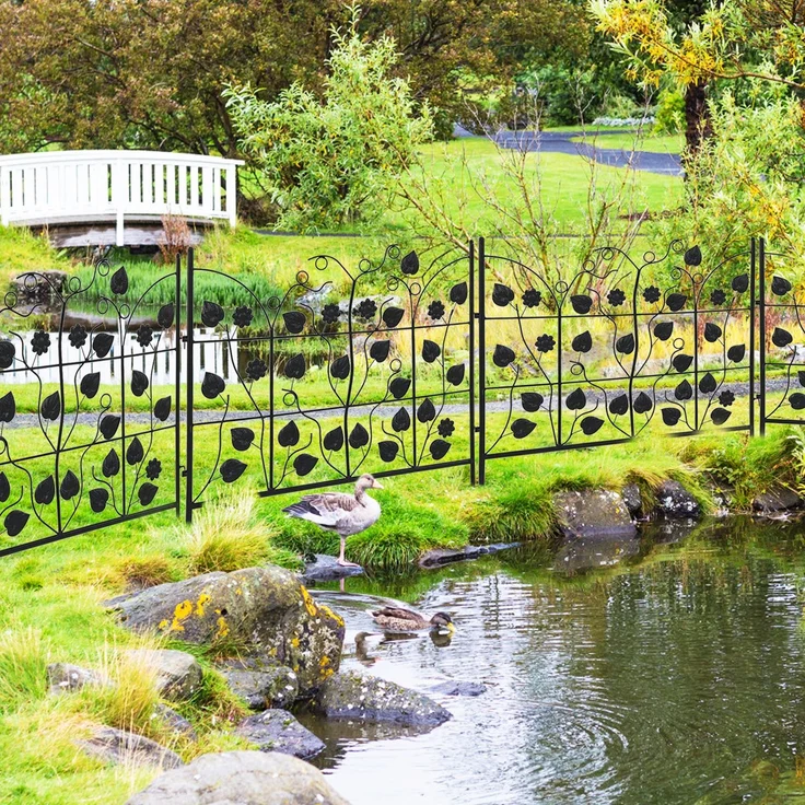 UNHO Gartenzäune Teichzaun 5 Stück Gartenzaun Zaunelemente Metallzaun Gartentor Steckzaun Dekozaun Teichzaun Metall Randzaun 69x67 cm Schwarz – Bild 8