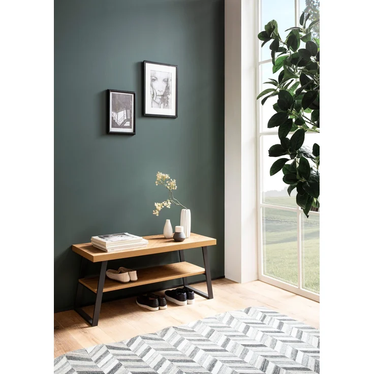 Schuhbank 100x41x40cm Eiche-Dekor Sitzbank Fischgrät Stauraum Flur Ablage – Bild 2