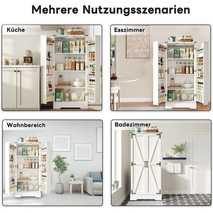 BlingBin Eckschrank Bauernhaus Aufbewahrungsschrank LED-Speiseschrank (1er Set, 1-St, 60 x 35 x 128,5 cm) freistehender Bodenschrank für Küche, Wohnzimmer, Esszimmer – Bild 3