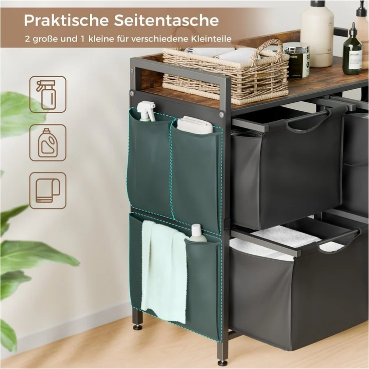 Mondeer Wäschekorb Metallgestell Wäschesammler (4 St, 150L), mit 4 abgetrennten Säcken, mit Ablage & austauschbaren Rollen – Bild 3